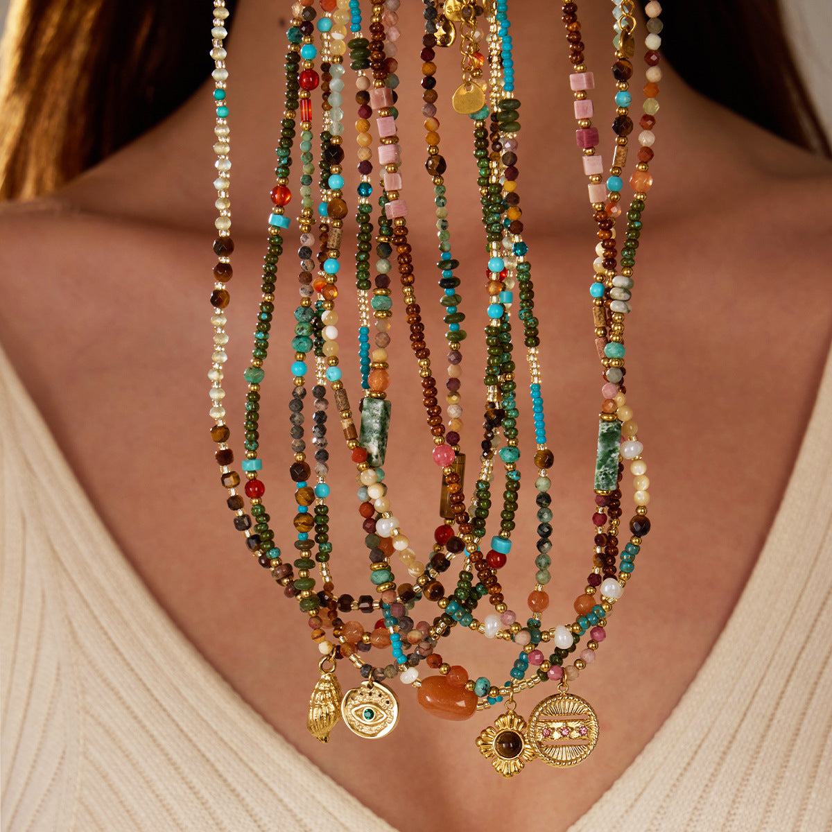 Wholesale  Light Luxury  Natural Stone Necklace Stainless Steel Clavicle Chain