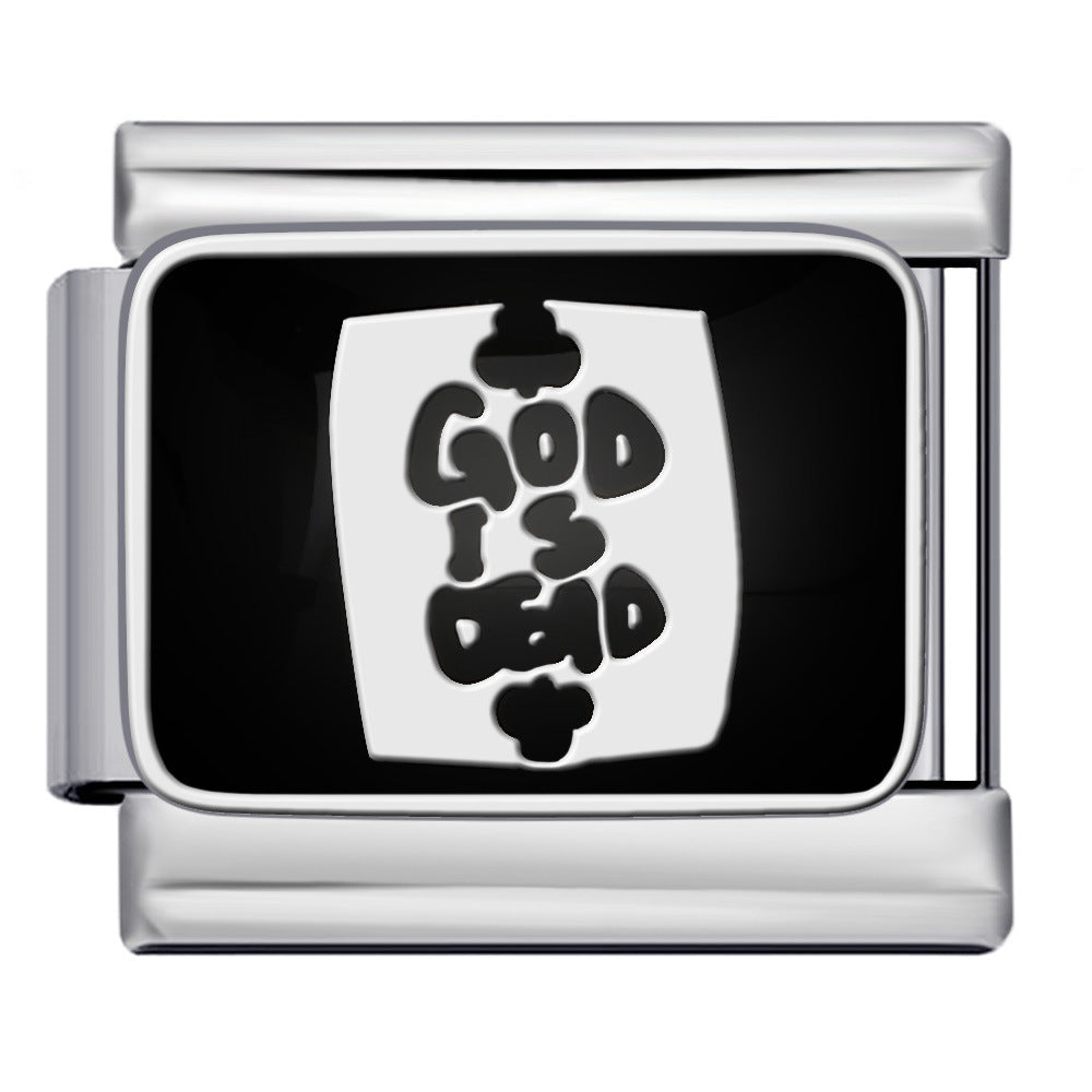 Wholesale Italian DIY  modular Charms Titanium steel oil drip welding pattern strap Charms