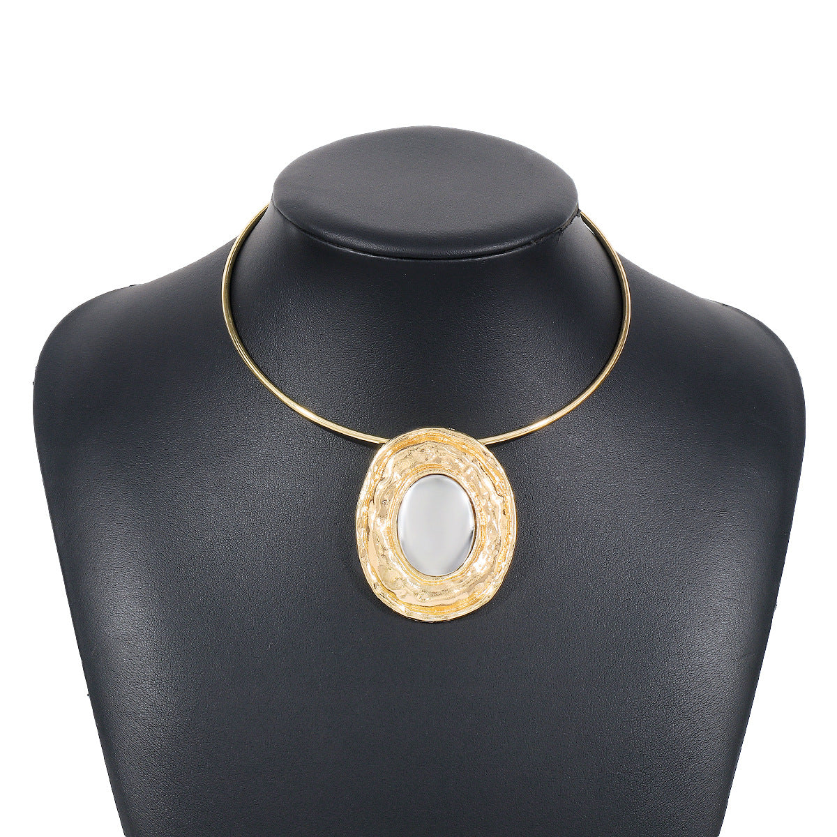 Wholesale  stitching oval mirror necklace metal color matching pendant  necklace