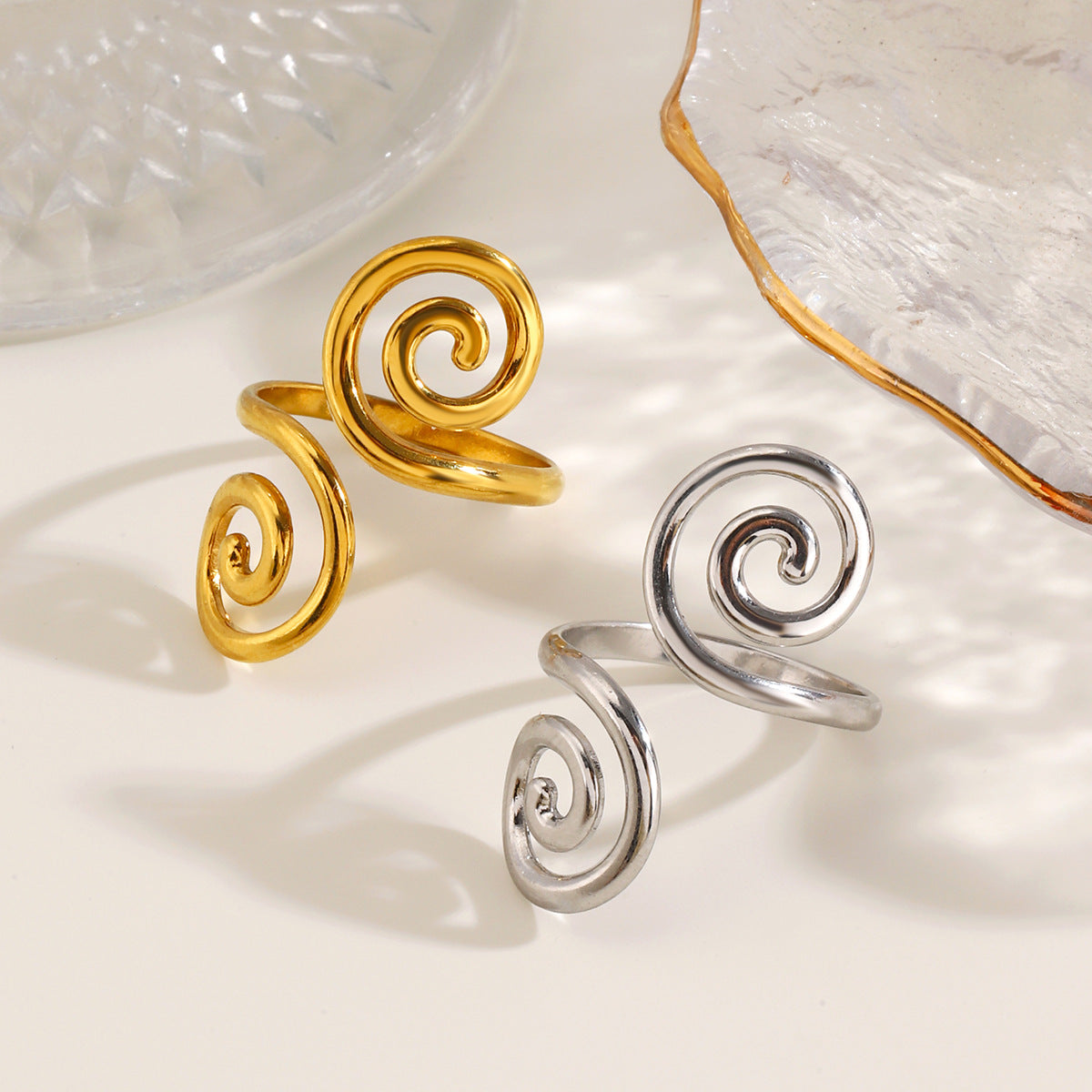 Wholesale European Style Swirl Open Ring,  Gold Plated Stainless Steel,  Fashion Jewelry Accessory for Women
