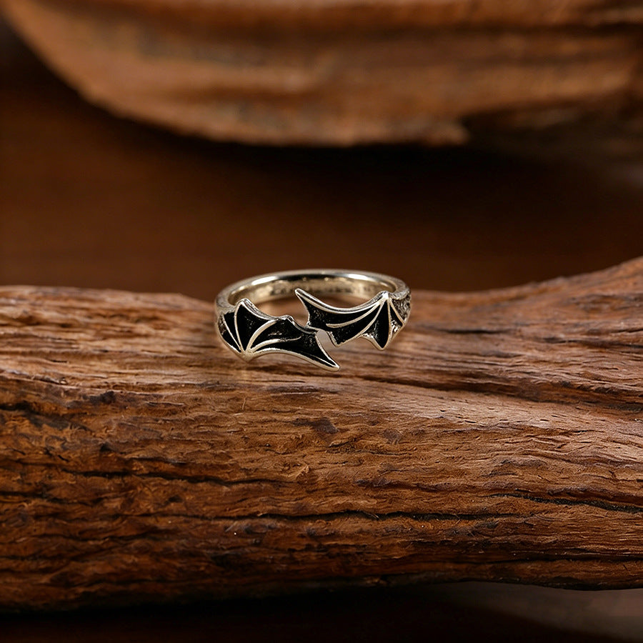 Wholesale Retro Gothic Bat Wing Ring Antique Silver Zinc Alloy Unisex Jewelry Gift