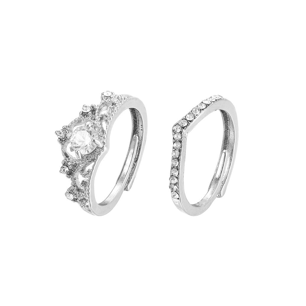Wholesale Crown Princess Design Ring Set 2PCS Gold Alloy Fashion Jewelry Gift