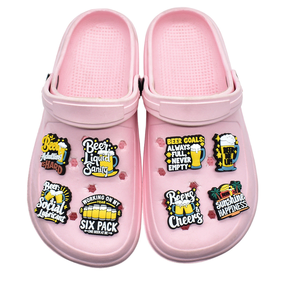 Wholesale  Random 100pcs e-commerce beer festival phrase series of clogs PVC Soft Rubber Shoe Buckle Decoration