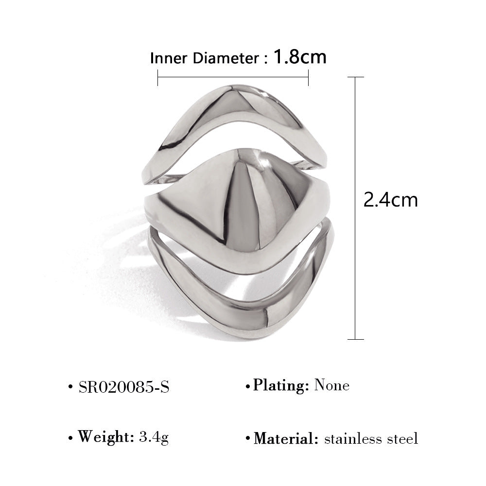 Wholesale 18K gold  mirror titanium steel opening ring design geometric arc ring suit
