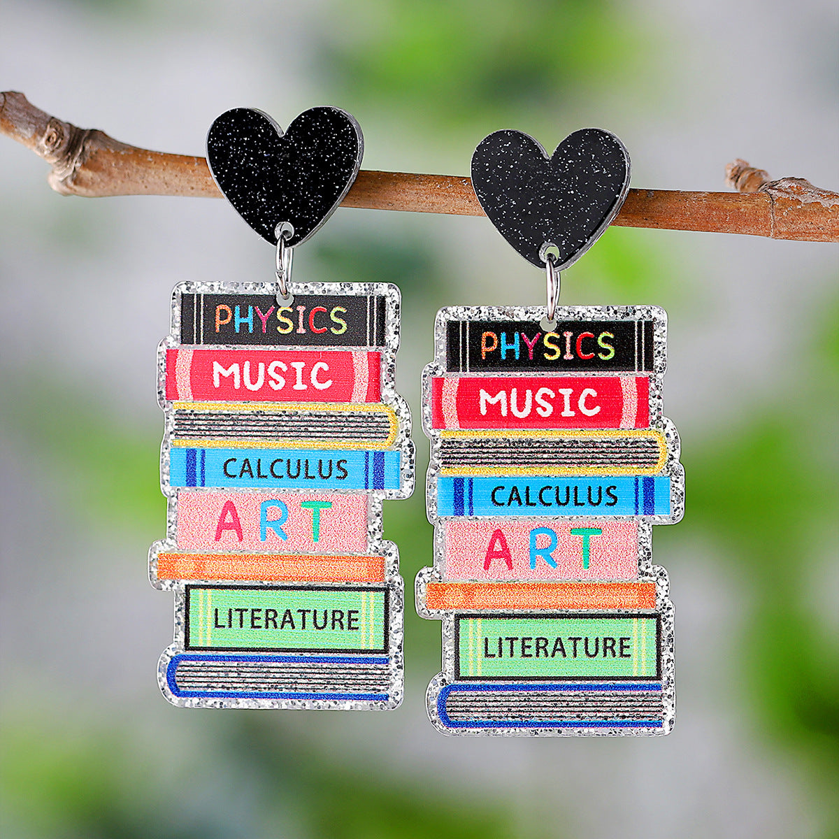 Wholesale Sequin Apple Book Ruler Rainbow Pendant Acrylic Earrings