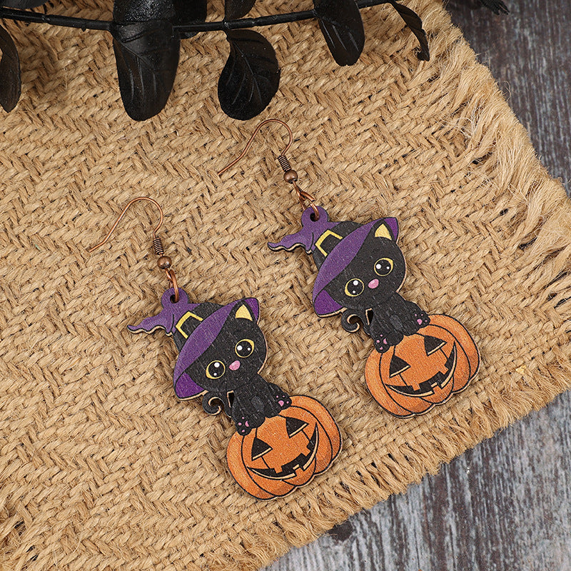 Wholesale  Halloween Horror Pumpkin Creative Wood Earrings