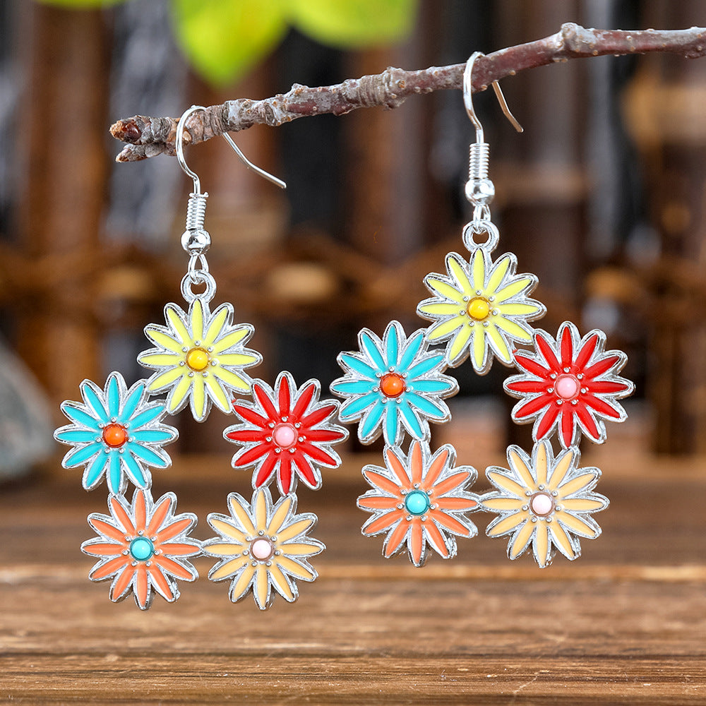 Wholesale Alloy Bohemian Hook Earrings Retro Ethnic Turquoise Oil-Drip Style for Women Gift Boutique Resale