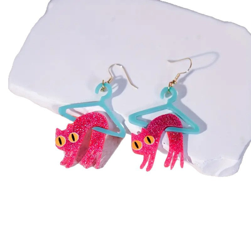 Wholesale Cartoon pink cat with glitter earrings