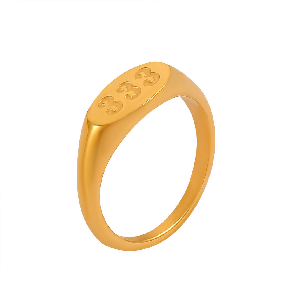 Wholesale Titanium Steel 18K Gold Plated Oval Number Rings ACC-RS-OMK002