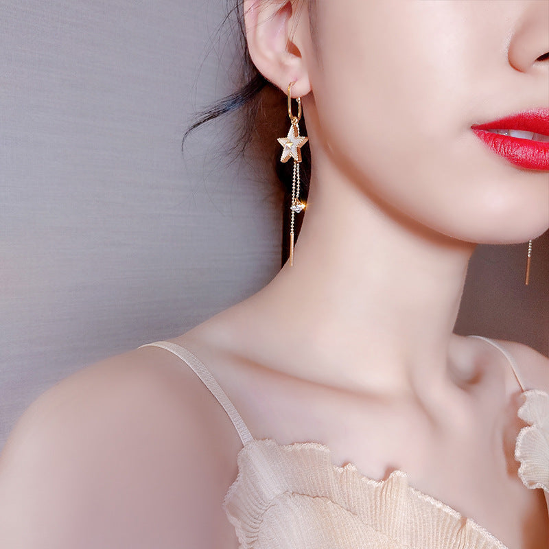 Wholesale S925 Silver Needle Five-pointed Star Small Tassel Earrings