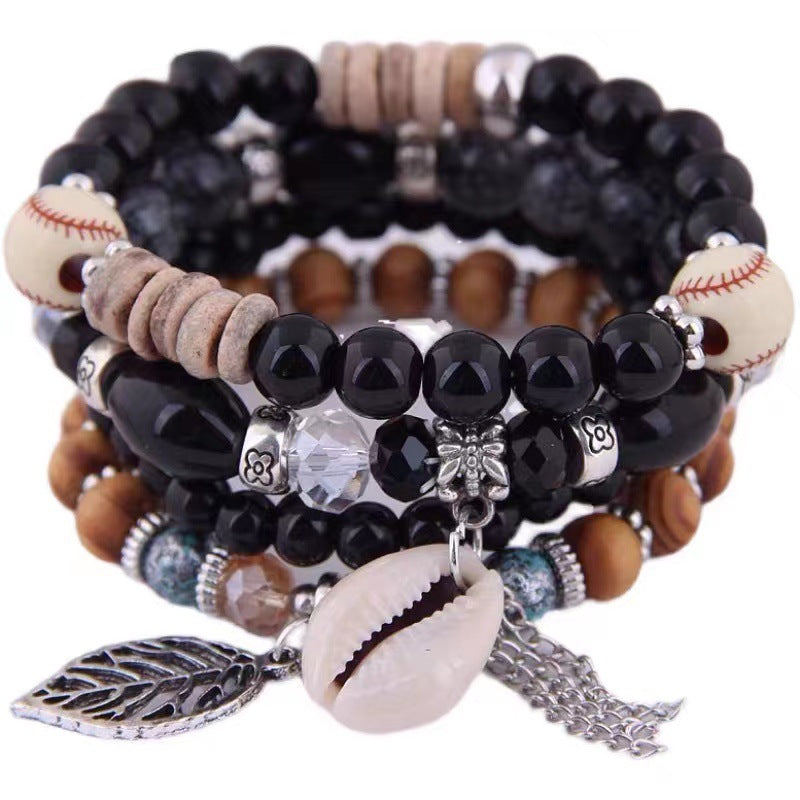 Wholesale Bohemian Multi-layered Stretch Cord Beaded Bracelet Shell Bracelet ACC-BT-Weiy024