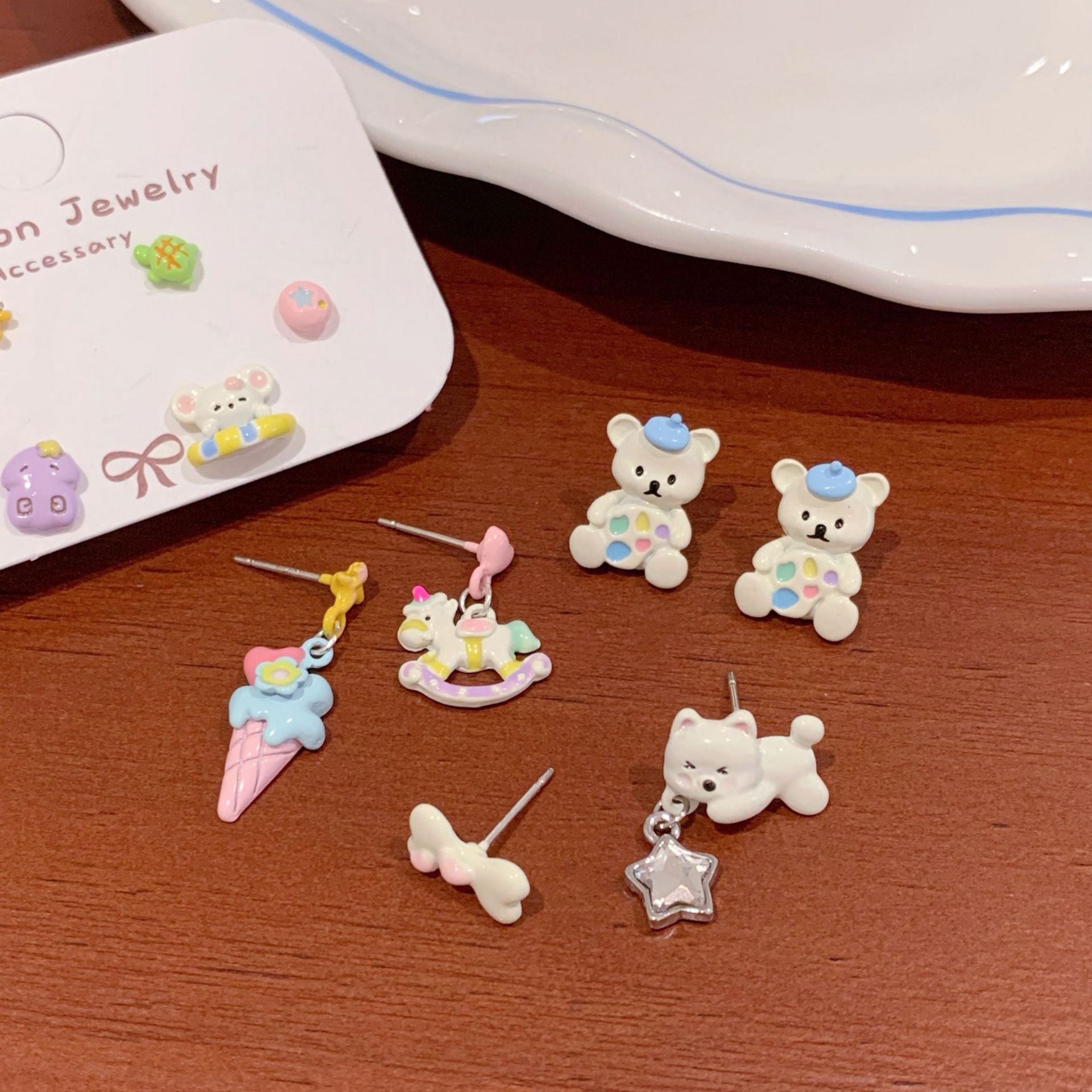 Wholesale Cute West Highland cartoon earrings with silver needle design  bear and horse all-match earrings