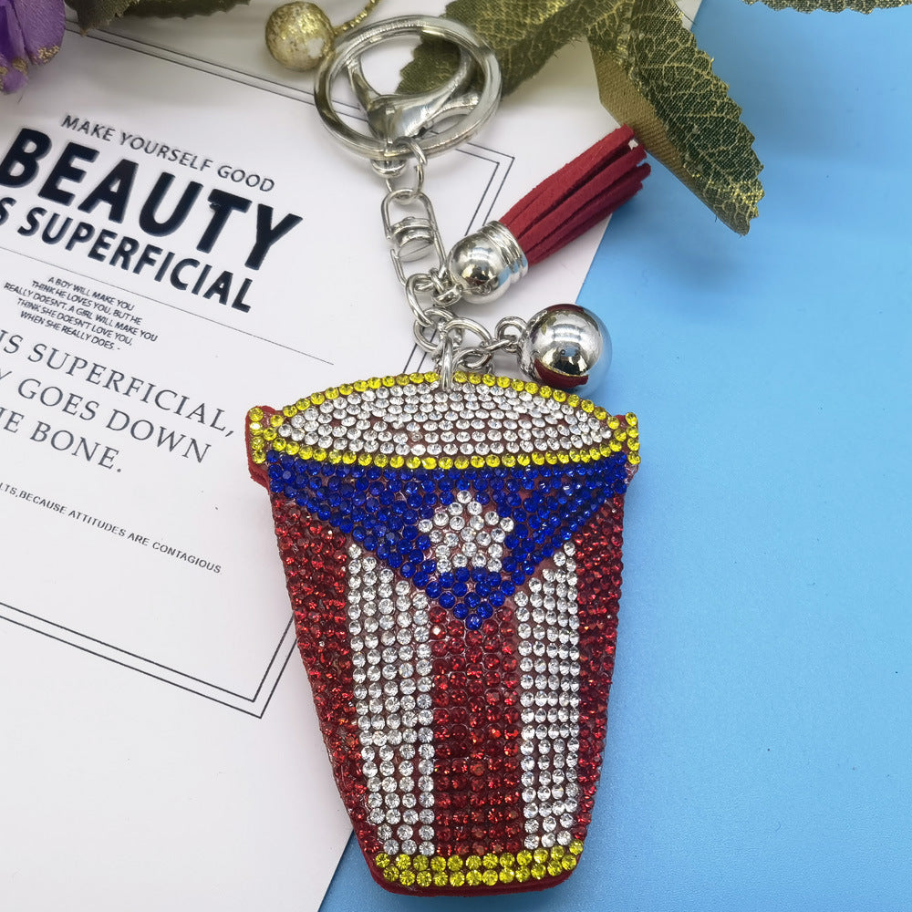 Wholesale Rican tambourine shape hot drill hot figure keychain