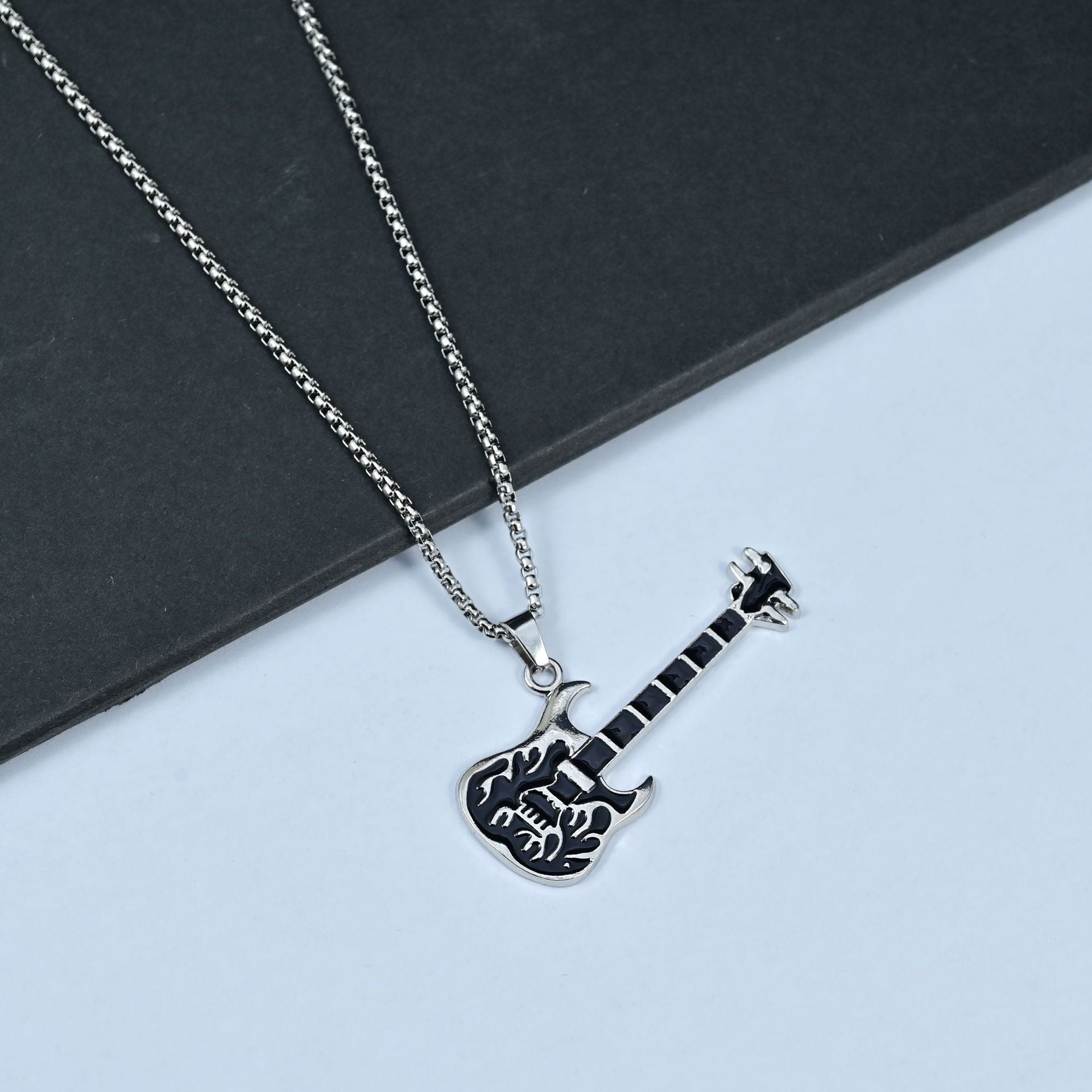 Wholesale Stainless Steel Men S Electric Guitar Pendant Necklace Hip Hop Music Jewelry Fashion Gift