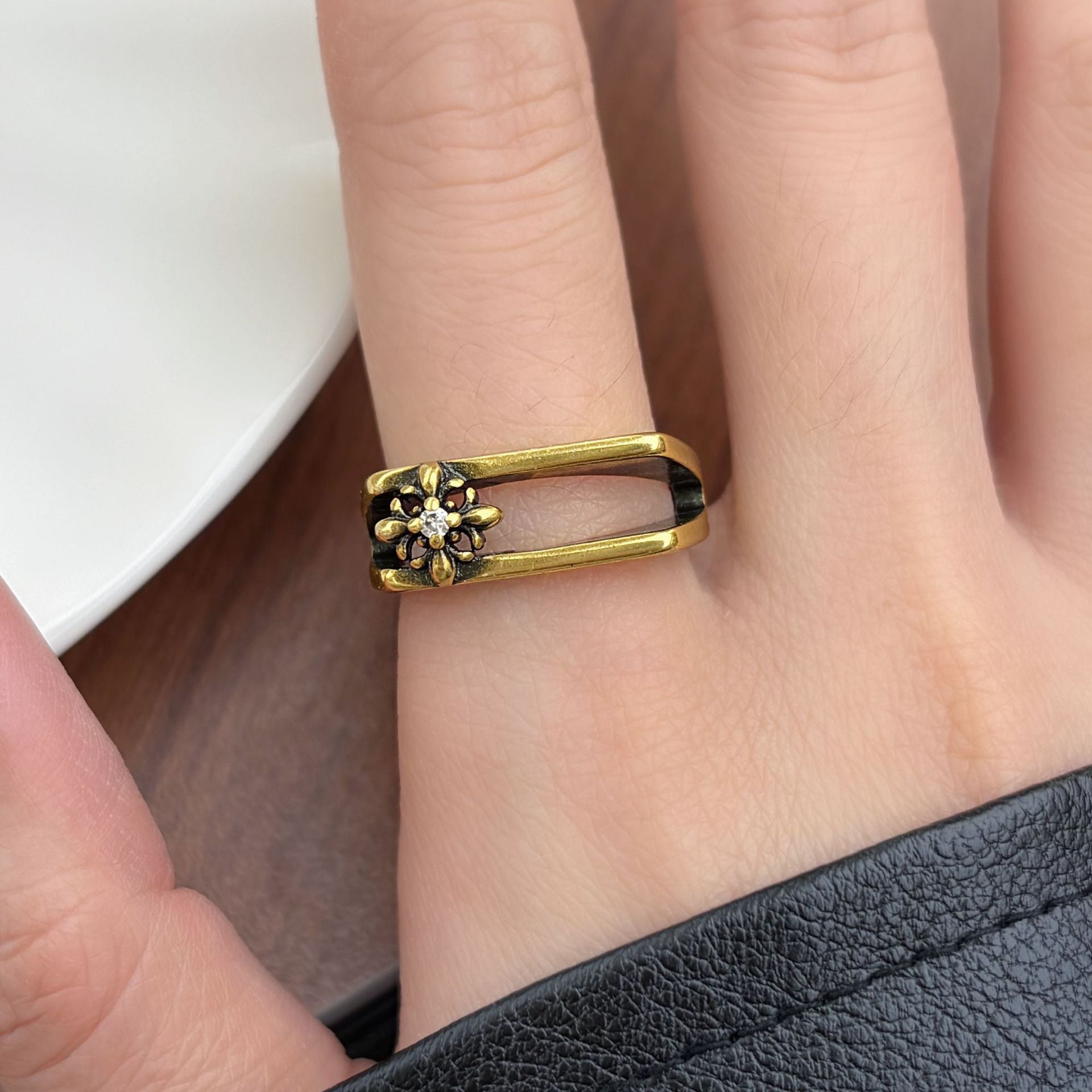 Wholesale Vintage Style Zircon Cross Ring - Copper Electroplated Adjustable,  Perfect for Everyday Wear or Resale