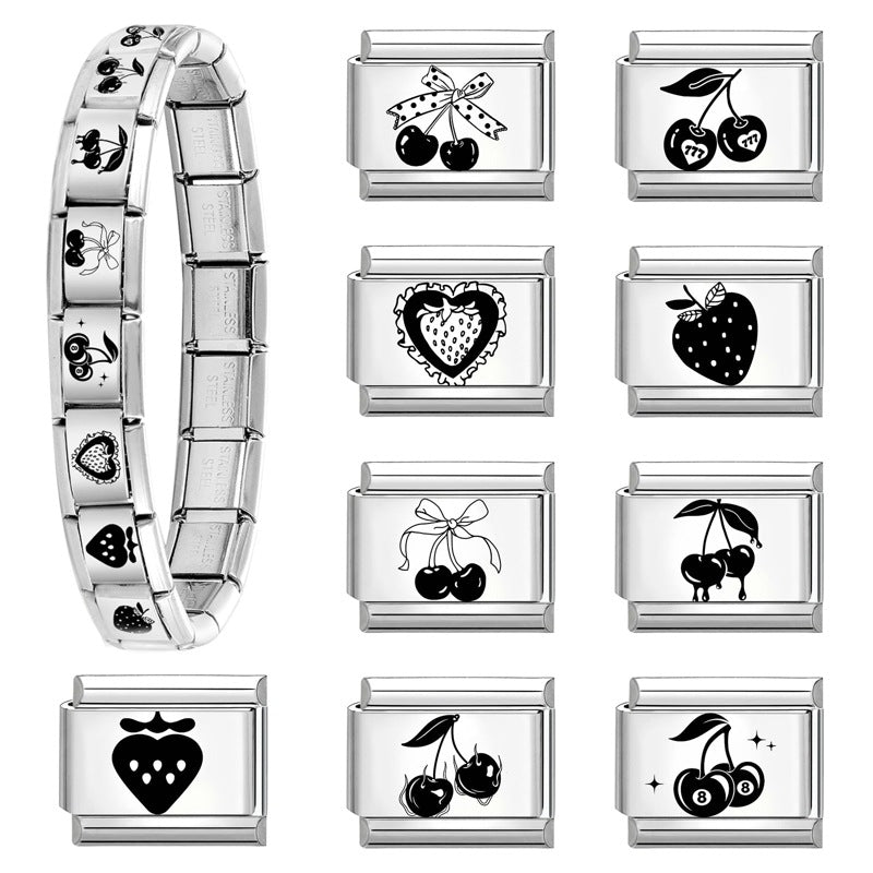 Wholesale  Italian Charm Bracelet 9mm DIY Splicing Removable Strawberry Cherry Stainless Steel Composable Bracelet
