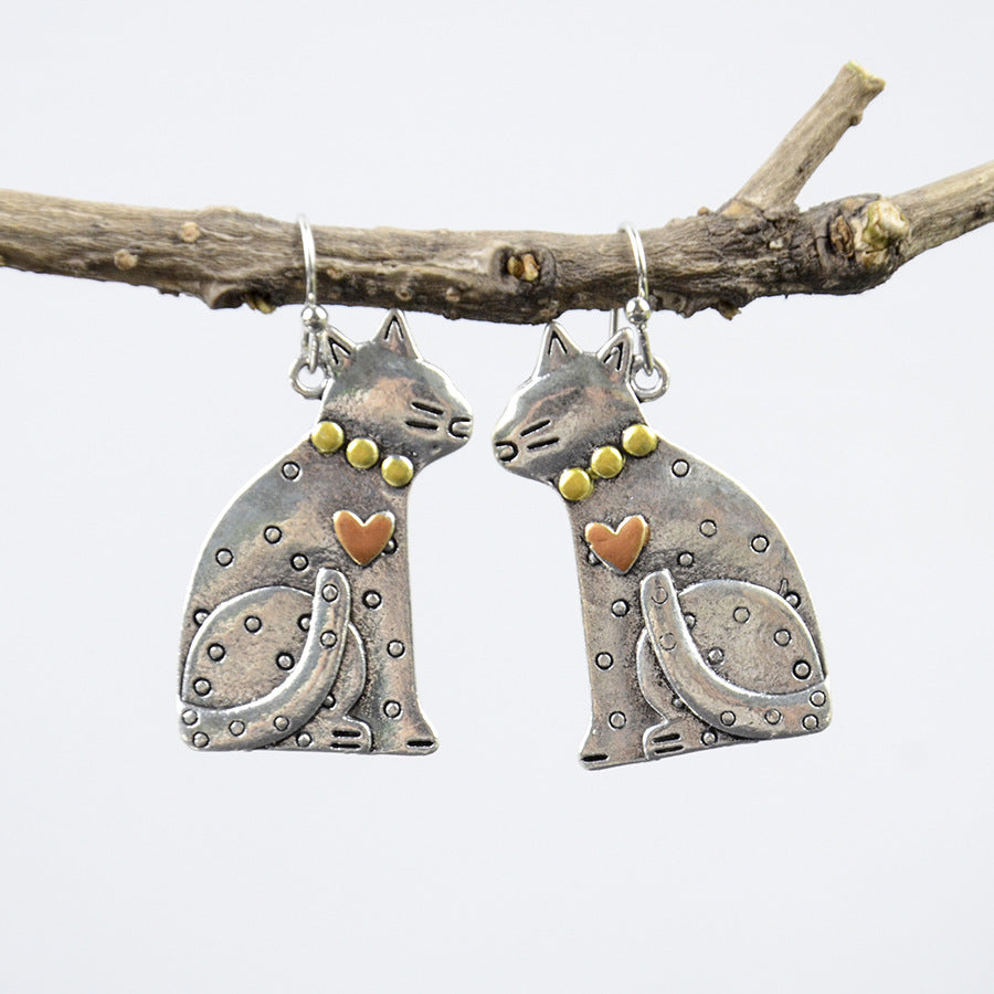 Wholesale Antique Silver Cat Earrings Cute Pet Shape Boutique Jewelry Accessory For Gift And Resale