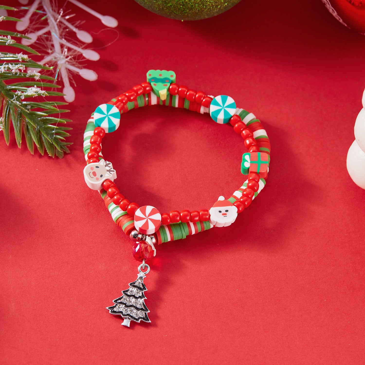 Wholesale Christmas Rice Bead Soft Clay Christmas Tree Snowflake Bracelet ACC-BT-FanYou005