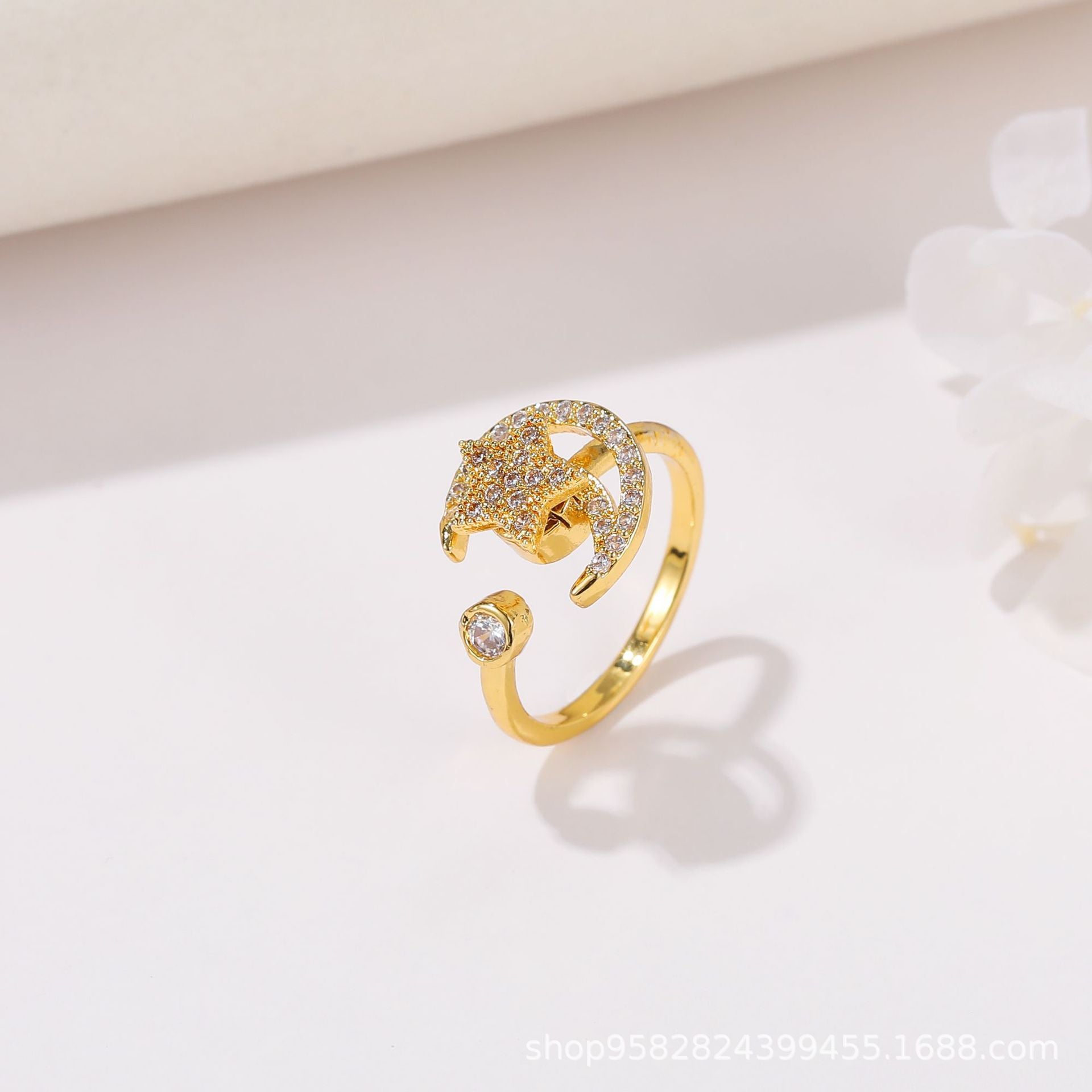 Wholesale 360° Rotating Double-Layer Flower Ring Gold Plated Zircon Fashion Accessory Boutique Gift