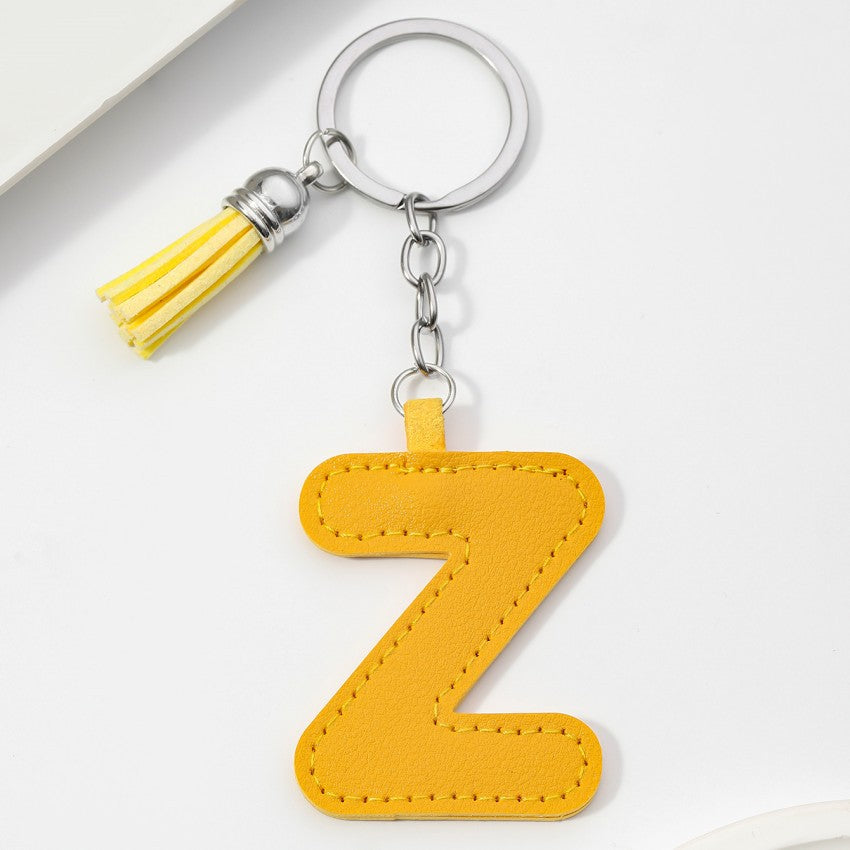 Wholesale PU leather 26 English letters colorful cowhide tassel keychain