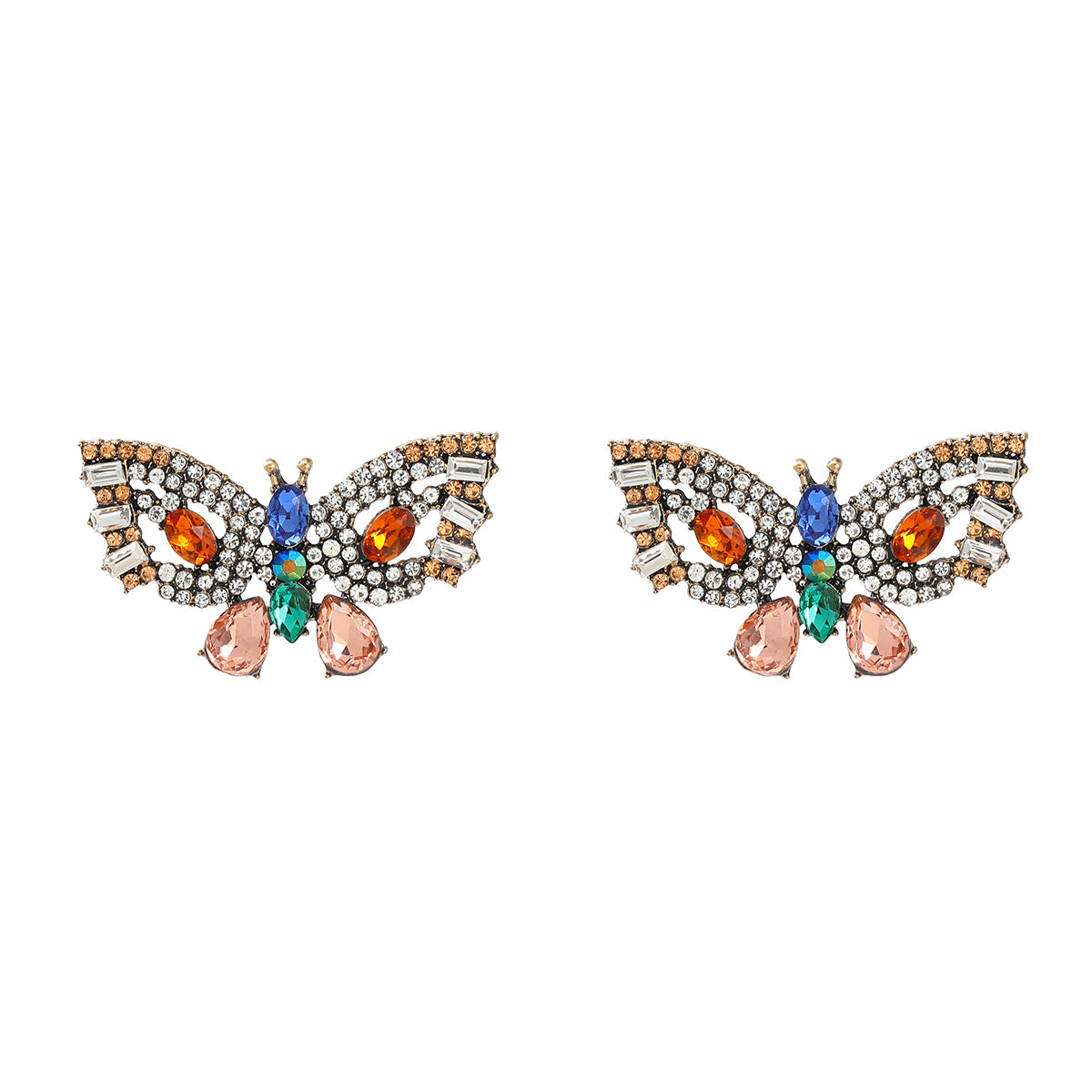 Wholesale full diamond butterfly colored diamond alloy earrings ACC-ES-JL023