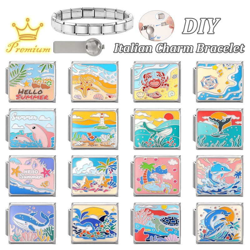 Wholesale Italian Style Ocean Animal DIY Bracelet Charm Set Stainless Steel Fashion Accessory Boutique Resale Gift