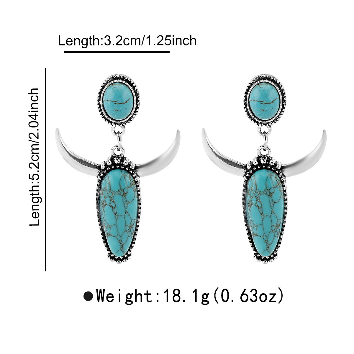 Wholesale 10pcs/pack  retro creative bohemian style cow head personality geometric turquoise earrings for women