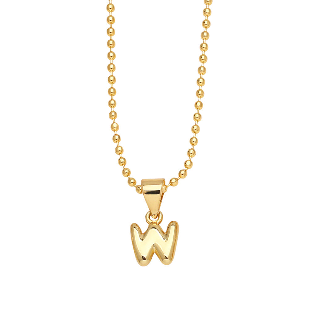 Wholesale 26 letters copper plated gold shiny necklace