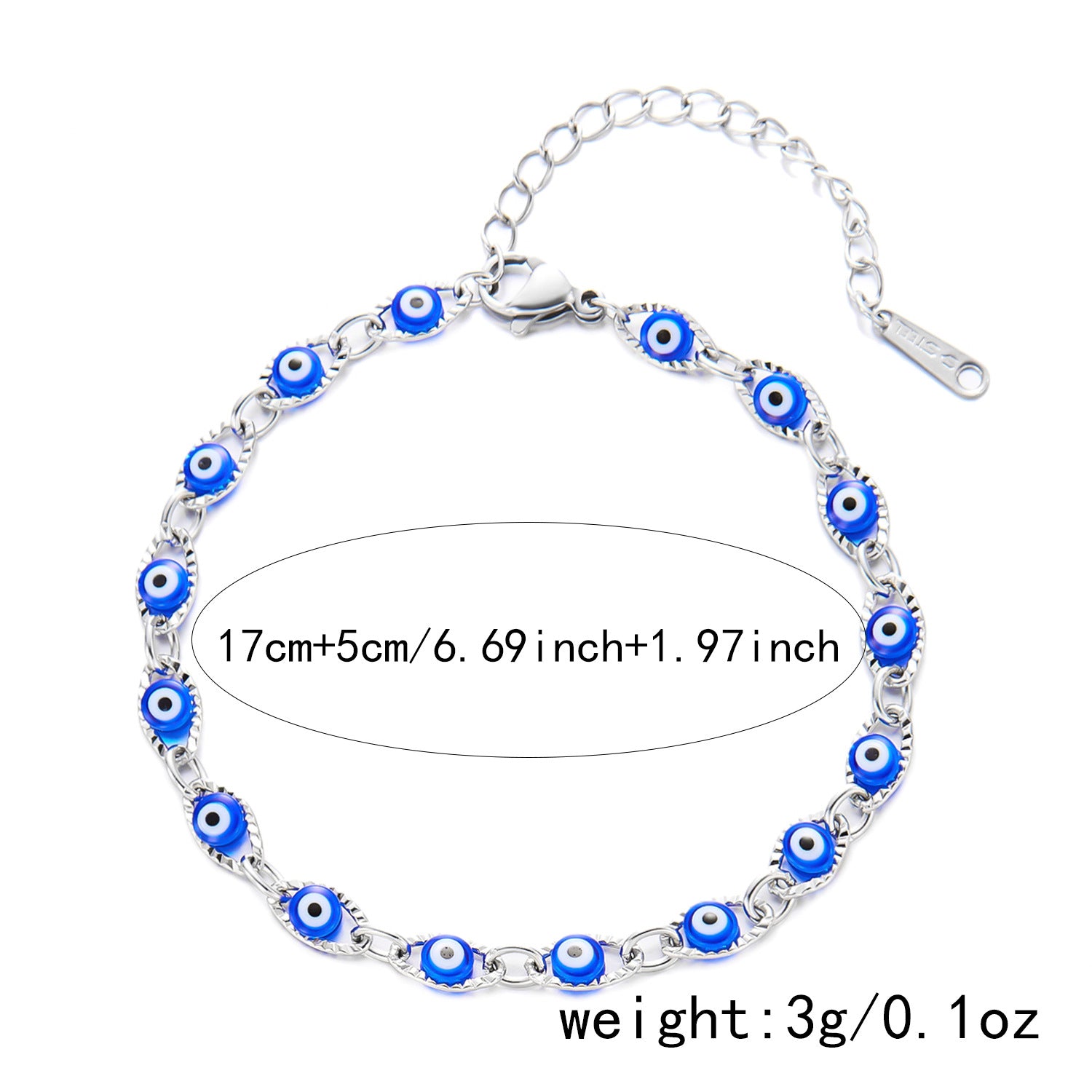 Wholesale Color Blue Devil's Eye Oil Drop Chain Bracelet Stainless Steel Bracelet Necklaces