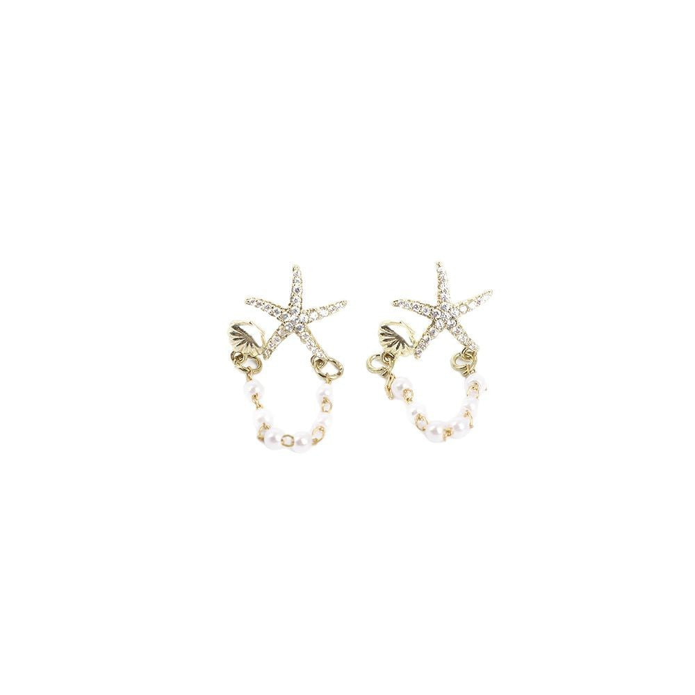 Wholesale  Diamond Starfish  Pearl Earrings