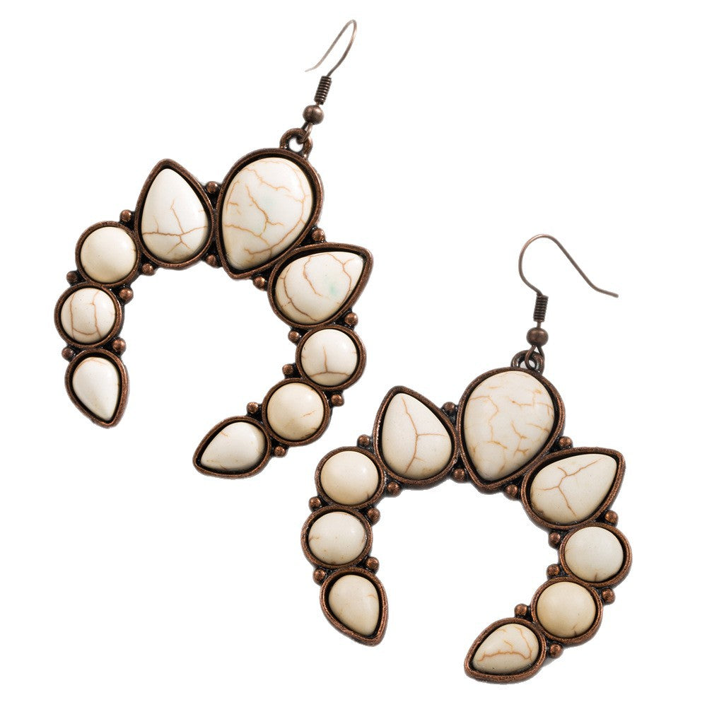 Wholesale  Western style exaggerated white and turquoise earrings