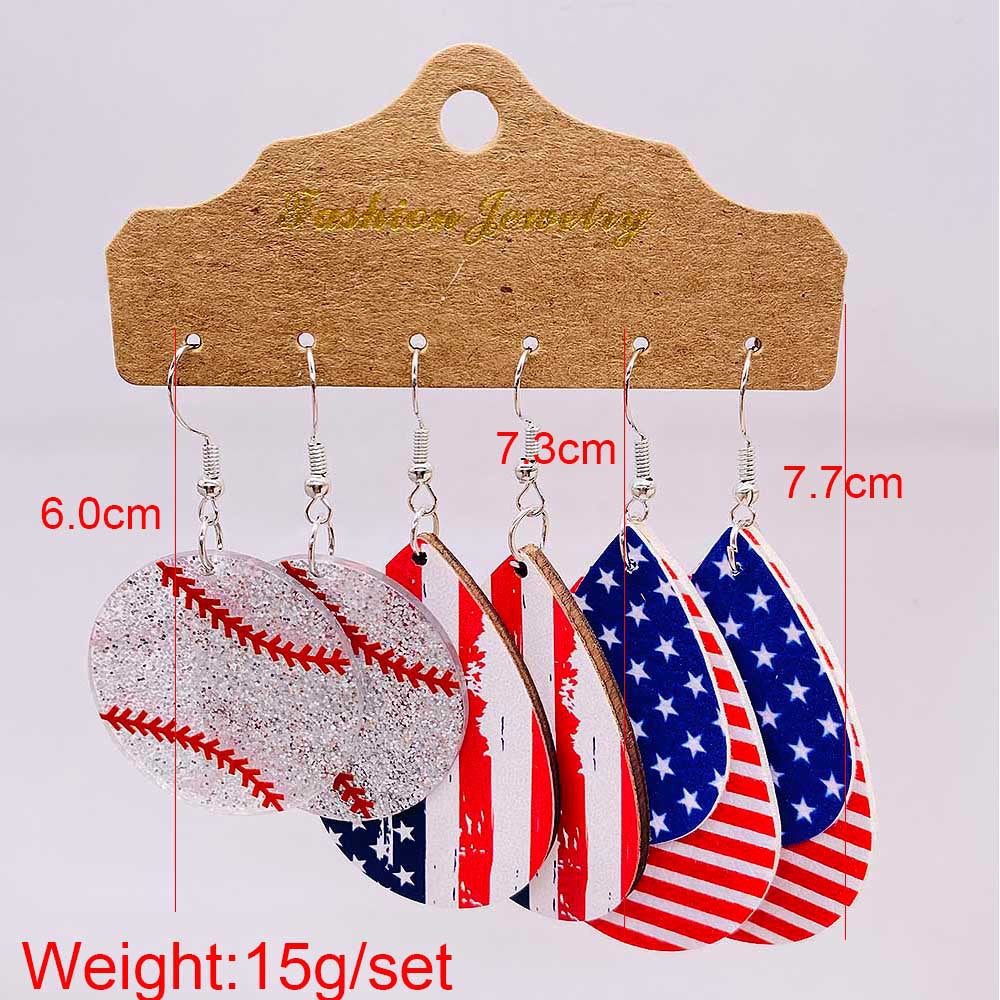 Wholesale 3 Pairs of One Card Independence Day Earrings Set