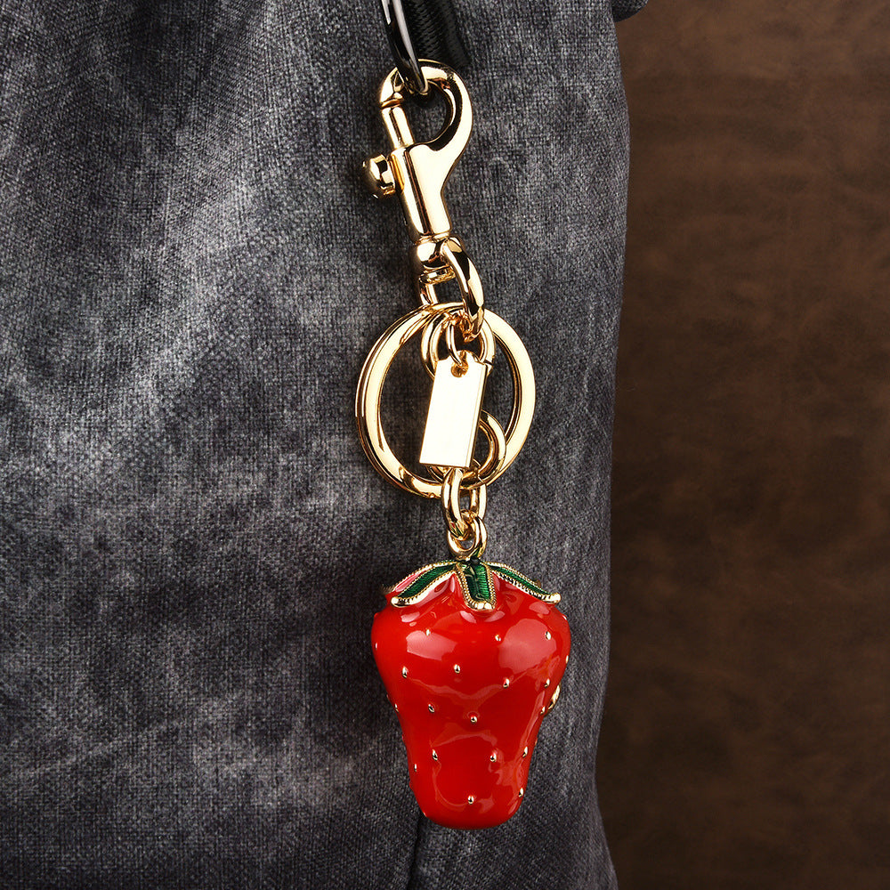 Wholesale Large Strawberry Cute Alloy Fruit Keychain