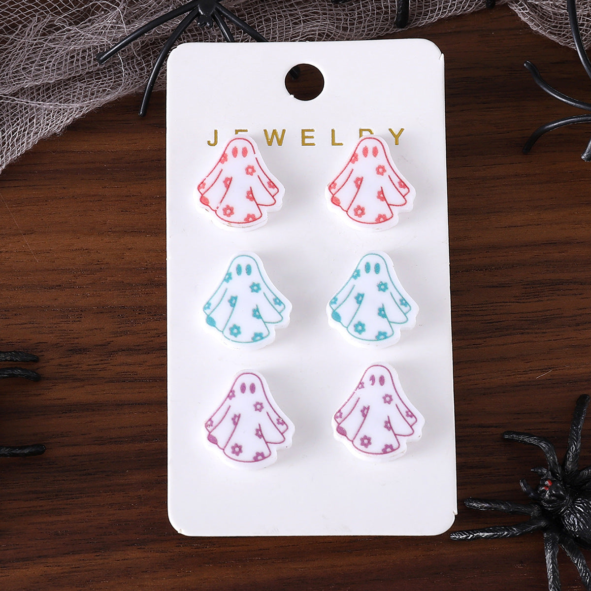 Wholesale Halloween Cute Colorful Flowers Ghost Gothic Acrylic Earring Set ACC-ES-ChuLian067