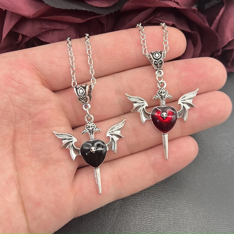 Wholesale Dark Gothic Red Heart Wings Skull Necklaces ACC-NE-QX002