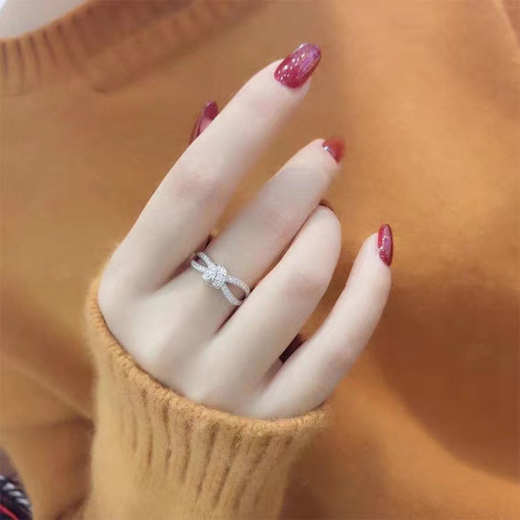 Wholesale Diamond Ring  BowMoxan Silver Plated Full Diamond Light Luxury Finger Ring