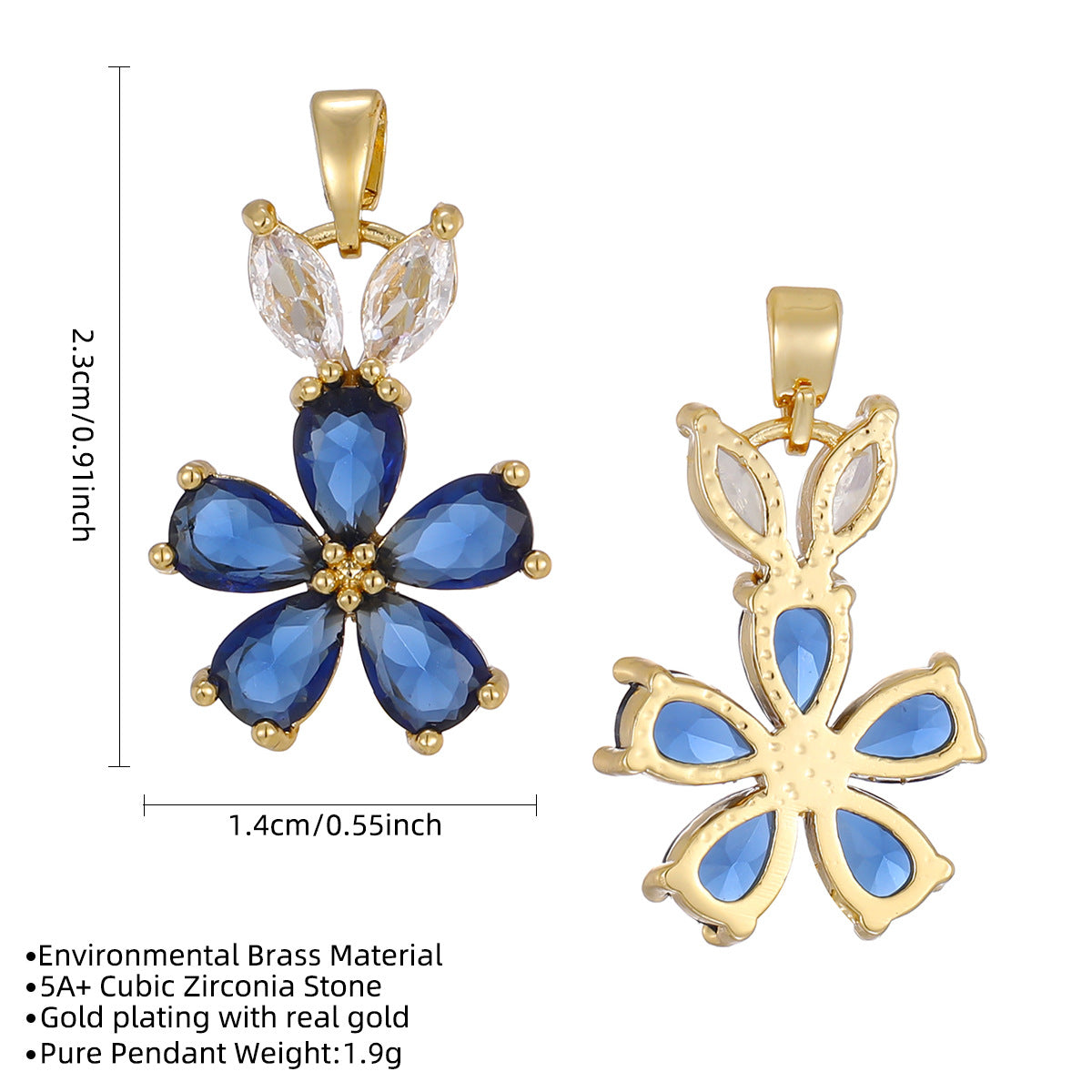 Wholesale Trendy Five-Petal Flower Pendant Necklace Copper Gold Plated Pink Zircon Fashion Jewelry Accessory