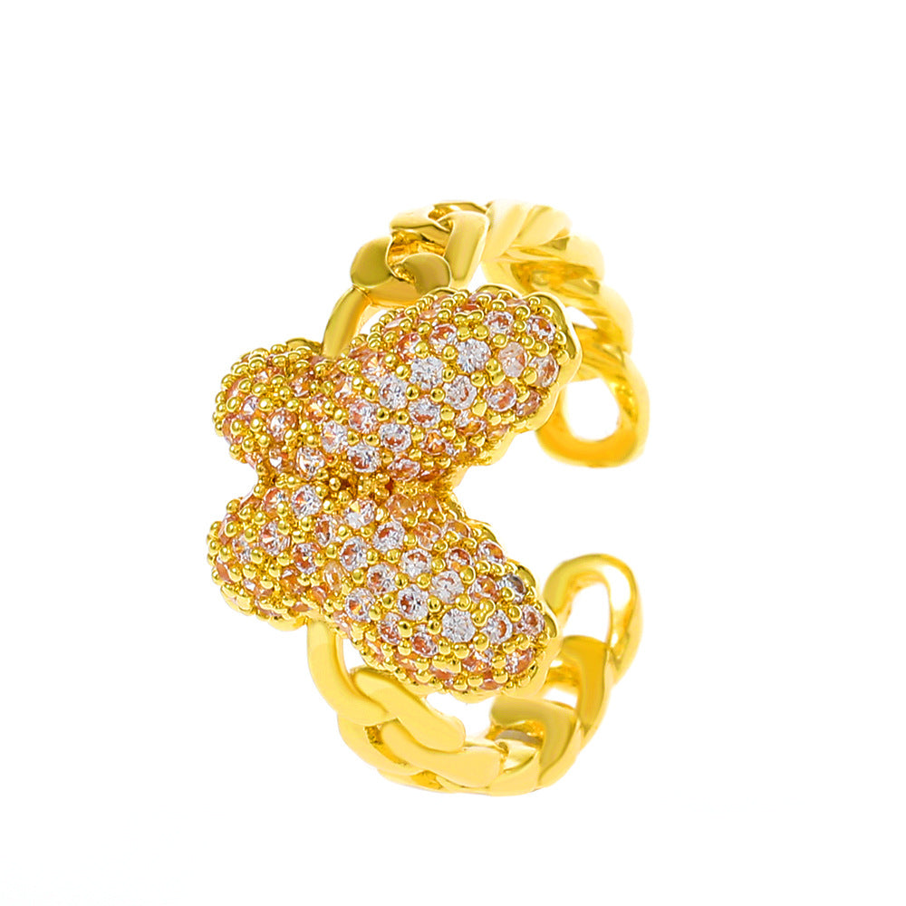 Wholesale Heart Shaped Rhinestone Adjustable Open Ring Chic Women S Fashion Jewelry Accessory For Party Gift