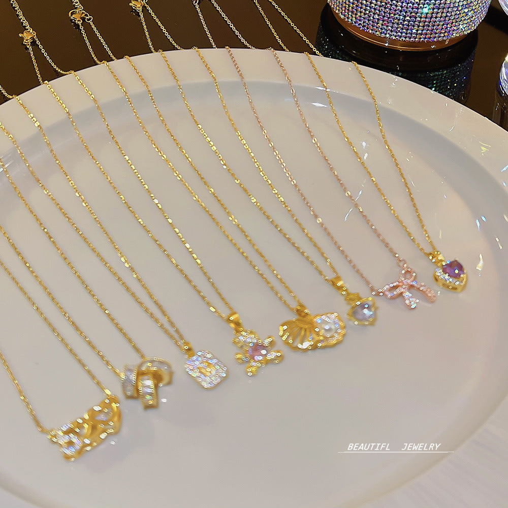 Wholesale Micropaved Zirconia Clavicle Chain Titanium Steel Necklaces Choker Necklace ACC-NE-Xiyue005