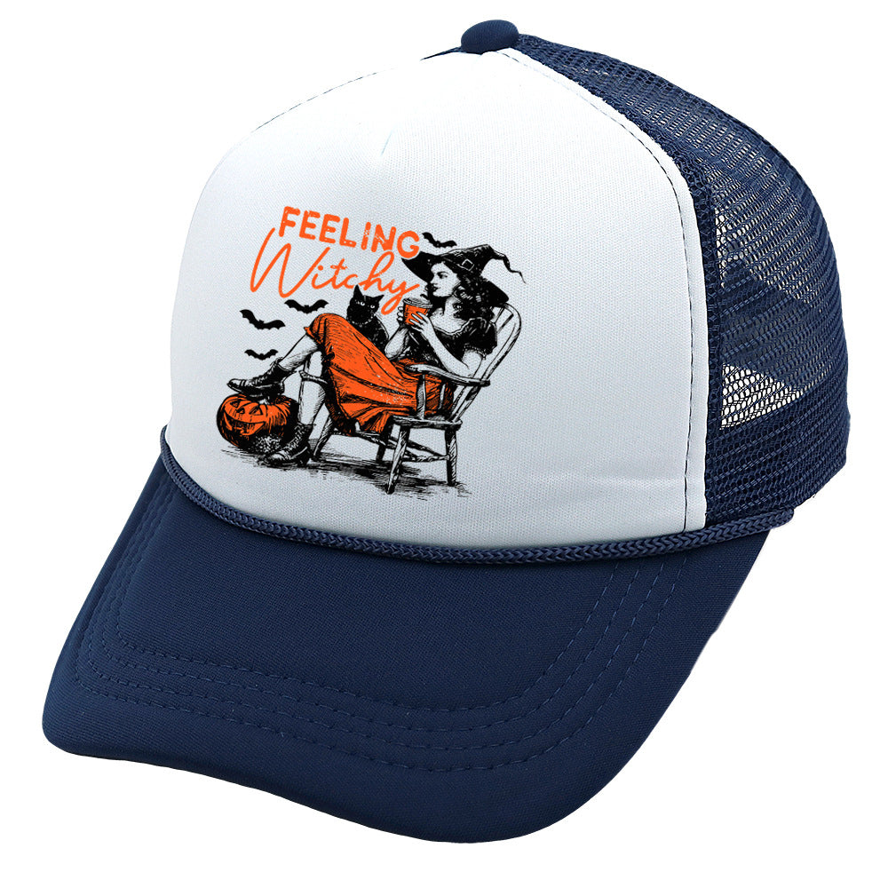 Wholesale Trucker Hat Halloween Pumpkin Witch Baseball Cap Printed Mesh Cap ACC-HT-HaiPu014