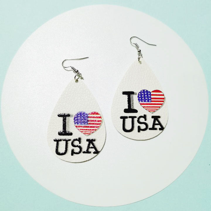 Wholesale American Independence Day Teardrop Shaped PU Leather Earrings ACC-ES-YiYuan005