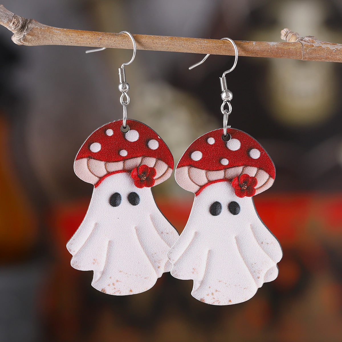 Wholesale  Halloween Cute Ghost Pendant Ear Wooden Gothic Double-sided Ear Jewelry