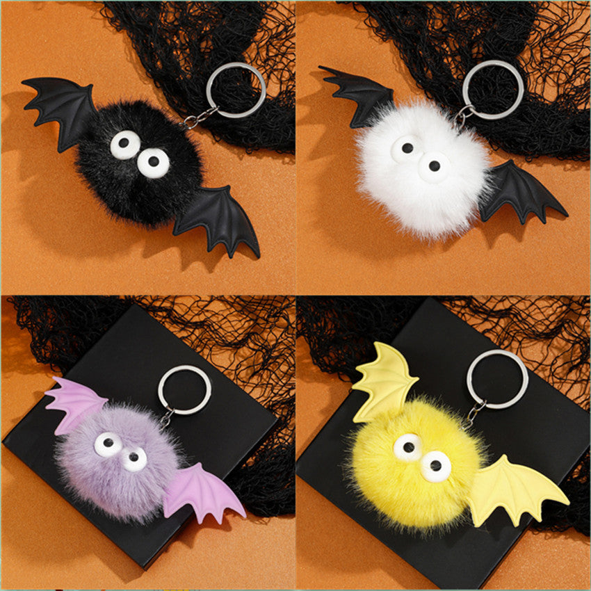 Wholesale Cartoon Bat Fur Ball Keychain,  Purple Silicone Bag Charm,  Cute Monster Elf Key Ring for Gift and Resale