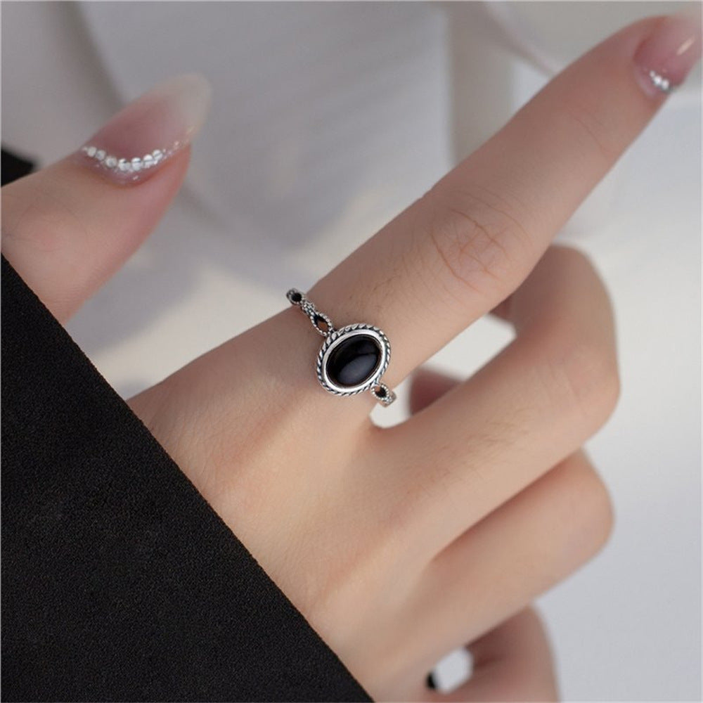 Wholesale Vintage Plain Black Agate Ring Open Adjustable Ring ACC-RS-Yues005