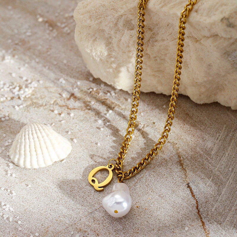 Wholesale Pearl 26 Letters Stainless Steel Necklaces ACC-NE-YunHe003