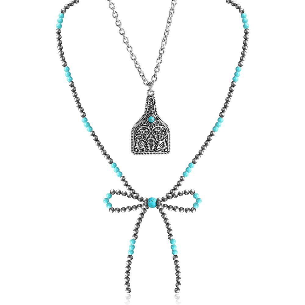 Wholesale Pearl Bow Western Lightning Cowboy Girl Necklace