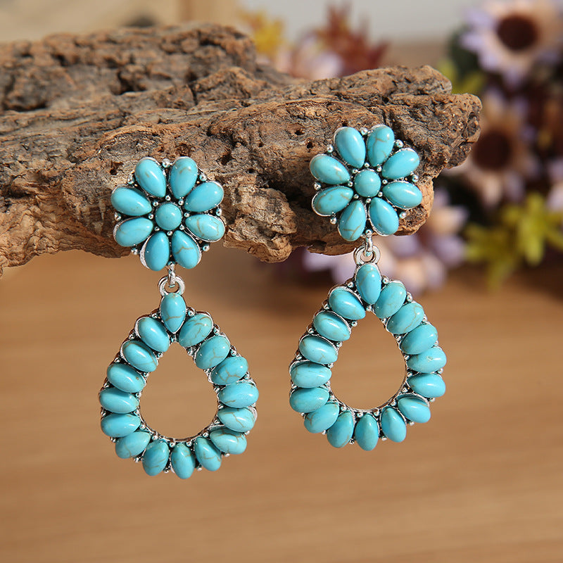 Wholesale Retro Turquoise Palace Style Earrings Fashion Accessory for Boutique Resale