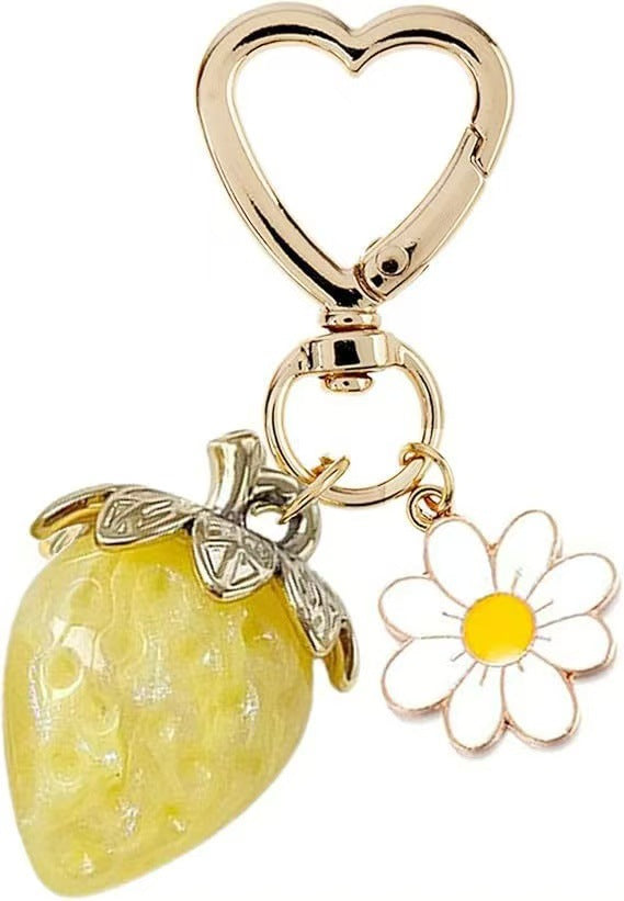 Wholesale Cute Strawberry Pearl Bow Bag Charm Keychain Plastic Resin Pendant Boutique Resale Car Key Accessory