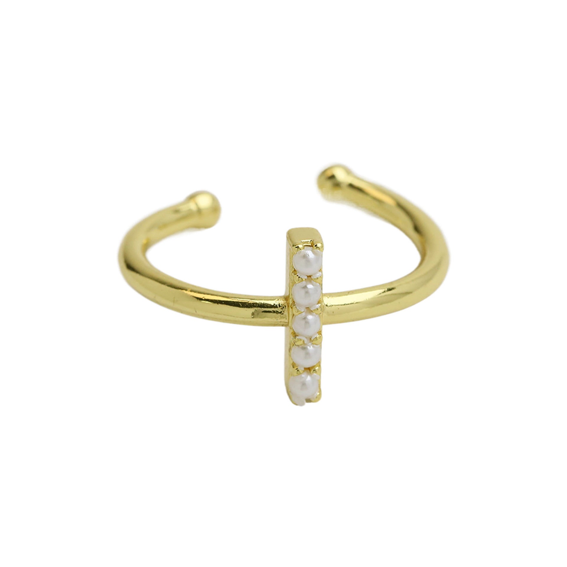 Wholesale  brass pearl 26 English letters open ladies ring