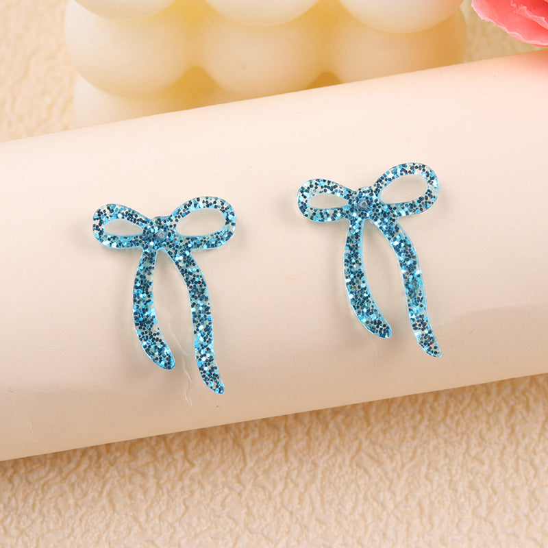 Wholesale 2pcs Acrylic Glitter Bow Earrings